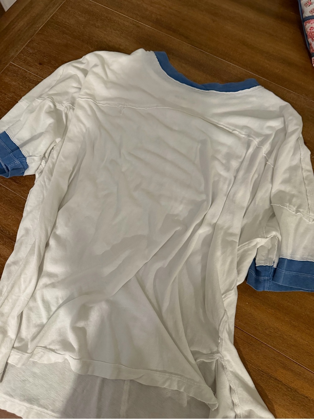 Freepeople White Short-Sleeve T-Shirt with Blue Trim